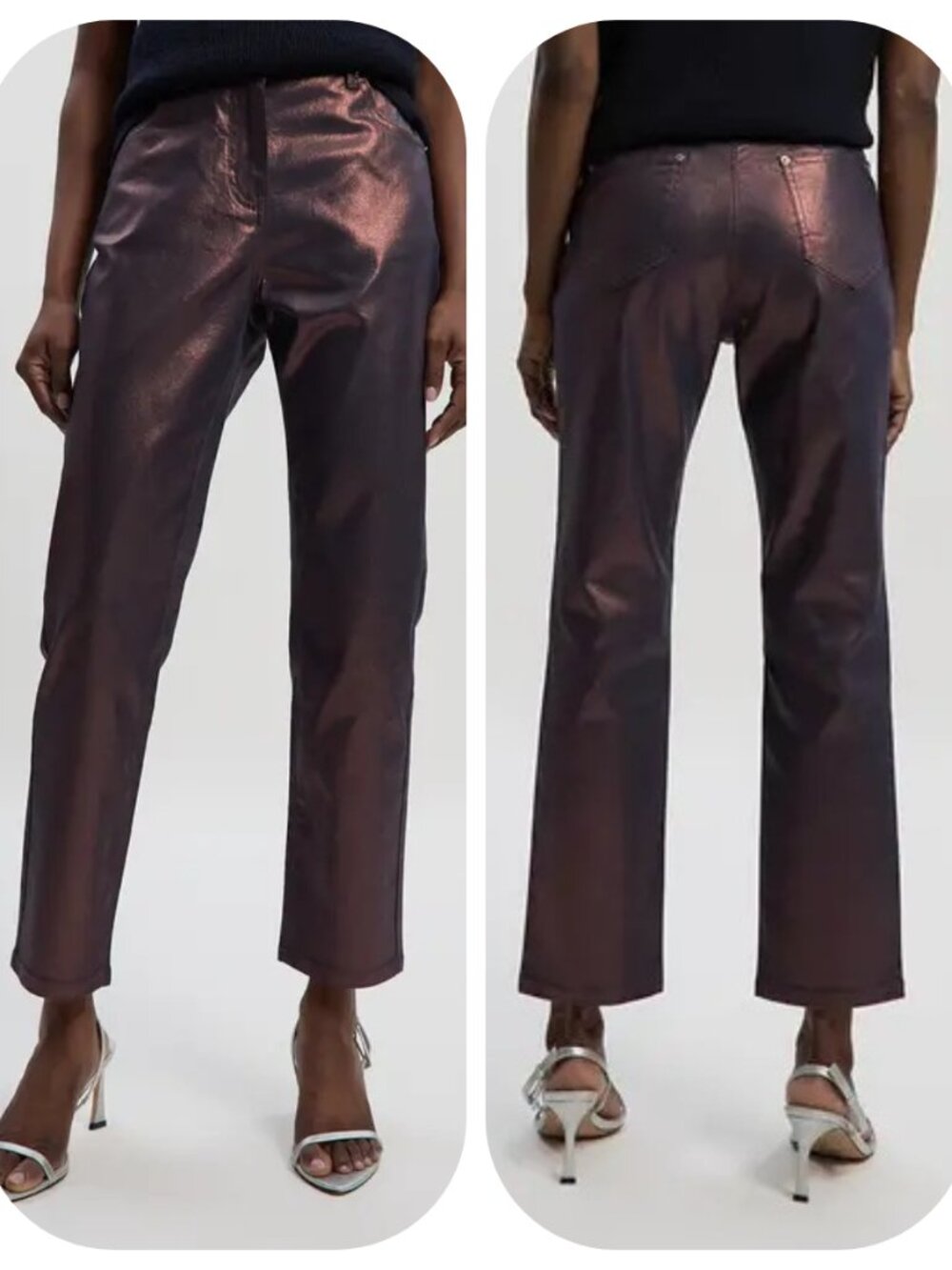 NEW Karen Millen Metallic Coated Denim Skinny Jean Women's Size 6US/10UK Bronze
